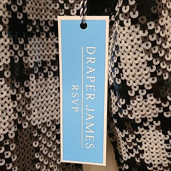 DRAPER JAMES WOMENS BLACK & WHITE SEQUIN SHEATH DRESS SIZE 4 - Picture 5 of 15